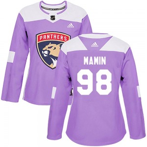 Authentic Adidas Women's Maxim Mamin Purple Fights Cancer Practice Jersey - NHL Florida Panthers