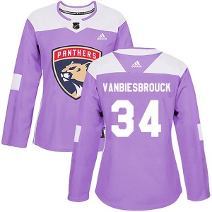 Authentic Adidas Women's John Vanbiesbrouck Purple Fights Cancer Practice Jersey - NHL Florida Panthers