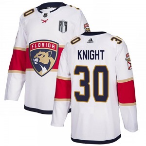 Authentic Adidas Youth Spencer Knight White Away 2023 Stanley Cup Final Jersey - NHL Florida Panthers