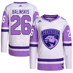 Authentic Adidas Adult Uvis Balinskis White/Purple Hockey Fights Cancer Primegreen Jersey - NHL Florida Panthers