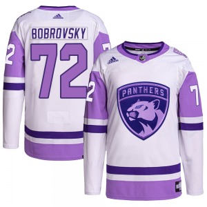 Authentic Adidas Adult Sergei Bobrovsky White/Purple Hockey Fights Cancer Primegreen Jersey - NHL Florida Panthers