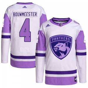 Authentic Adidas Adult Jay Bouwmeester White/Purple Hockey Fights Cancer Primegreen Jersey - NHL Florida Panthers
