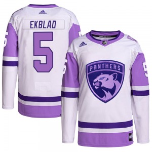 Authentic Adidas Adult Aaron Ekblad White/Purple Hockey Fights Cancer Primegreen Jersey - NHL Florida Panthers