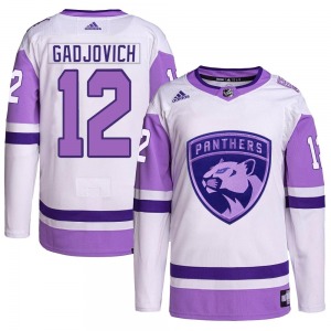 Authentic Adidas Adult Jonah Gadjovich White/Purple Hockey Fights Cancer Primegreen Jersey - NHL Florida Panthers