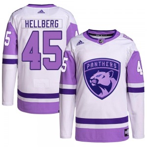 Authentic Adidas Adult Magnus Hellberg White/Purple Hockey Fights Cancer Primegreen Jersey - NHL Florida Panthers