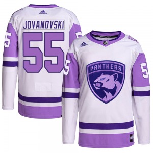 Authentic Adidas Adult Ed Jovanovski White/Purple Hockey Fights Cancer Primegreen Jersey - NHL Florida Panthers