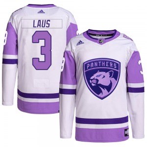 Authentic Adidas Adult Paul Laus White/Purple Hockey Fights Cancer Primegreen Jersey - NHL Florida Panthers