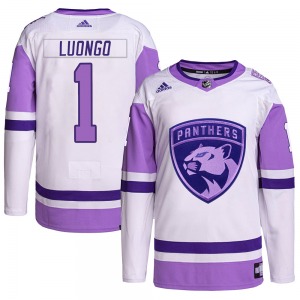 Authentic Adidas Adult Roberto Luongo White/Purple Hockey Fights Cancer Primegreen Jersey - NHL Florida Panthers