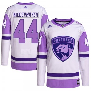 Authentic Adidas Adult Rob Niedermayer White/Purple Hockey Fights Cancer Primegreen Jersey - NHL Florida Panthers