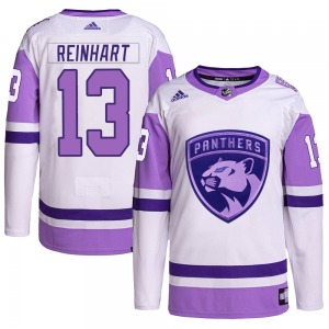 Authentic Adidas Adult Sam Reinhart White/Purple Hockey Fights Cancer Primegreen Jersey - NHL Florida Panthers