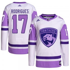 Authentic Adidas Adult Evan Rodrigues White/Purple Hockey Fights Cancer Primegreen Jersey - NHL Florida Panthers