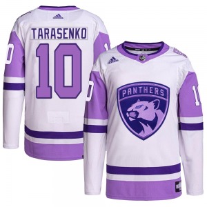 Authentic Adidas Adult Vladimir Tarasenko White/Purple Hockey Fights Cancer Primegreen Jersey - NHL Florida Panthers