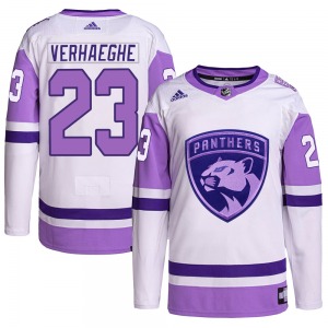 Authentic Adidas Adult Carter Verhaeghe White/Purple Hockey Fights Cancer Primegreen Jersey - NHL Florida Panthers