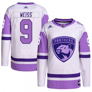 Authentic Adidas Adult Stephen Weiss White/Purple Hockey Fights Cancer Primegreen Jersey - NHL Florida Panthers
