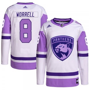 Authentic Adidas Adult Peter Worrell White/Purple Hockey Fights Cancer Primegreen Jersey - NHL Florida Panthers