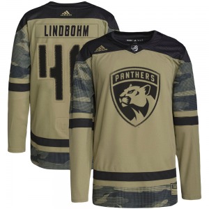 Authentic Adidas Youth Petteri Lindbohm Camo Military Appreciation Practice Jersey - NHL Florida Panthers