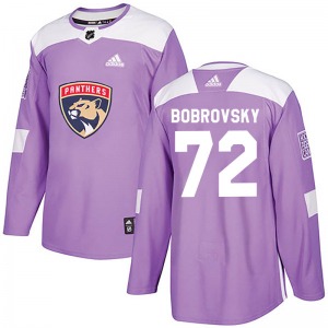 Authentic Adidas Adult Sergei Bobrovsky Purple Fights Cancer Practice Jersey - NHL Florida Panthers