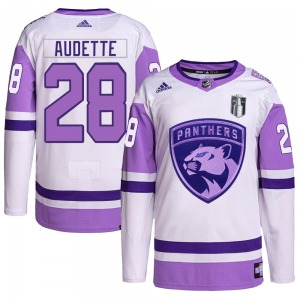 Authentic Adidas Youth Donald Audette White/Purple Hockey Fights Cancer Primegreen 2023 Stanley Cup Final Jersey - NHL Florida P