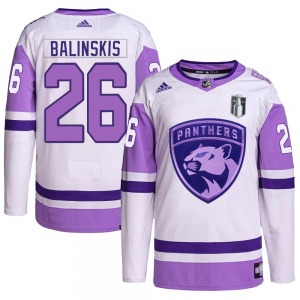 Authentic Adidas Youth Uvis Balinskis White/Purple Hockey Fights Cancer Primegreen 2023 Stanley Cup Final Jersey - NHL Florida P