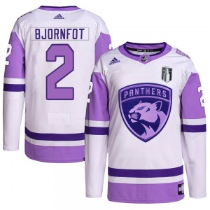 Authentic Adidas Youth Tobias Bjornfot White/Purple Hockey Fights Cancer Primegreen 2023 Stanley Cup Final Jersey - NHL Florida 