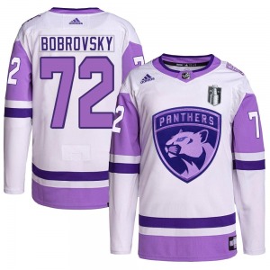 Authentic Adidas Youth Sergei Bobrovsky White/Purple Hockey Fights Cancer Primegreen 2023 Stanley Cup Final Jersey - NHL Florida