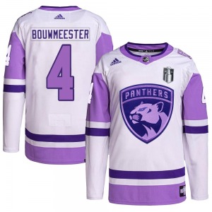 Authentic Adidas Youth Jay Bouwmeester White/Purple Hockey Fights Cancer Primegreen 2023 Stanley Cup Final Jersey - NHL Florida 