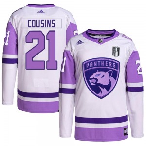 Authentic Adidas Youth Nick Cousins White/Purple Hockey Fights Cancer Primegreen 2023 Stanley Cup Final Jersey - NHL Florida Pan