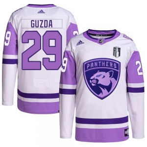 Authentic Adidas Youth Mack Guzda White/Purple Hockey Fights Cancer Primegreen 2023 Stanley Cup Final Jersey - NHL Florida Panth