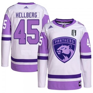 Authentic Adidas Youth Magnus Hellberg White/Purple Hockey Fights Cancer Primegreen 2023 Stanley Cup Final Jersey - NHL Florida 