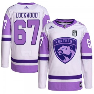 Authentic Adidas Youth William Lockwood White/Purple Hockey Fights Cancer Primegreen 2023 Stanley Cup Final Jersey - NHL Florida
