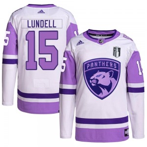 Authentic Adidas Youth Anton Lundell White/Purple Hockey Fights Cancer Primegreen 2023 Stanley Cup Final Jersey - NHL Florida Pa