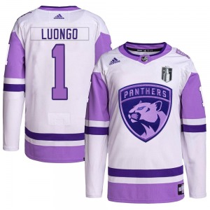 Authentic Adidas Youth Roberto Luongo White/Purple Hockey Fights Cancer Primegreen 2023 Stanley Cup Final Jersey - NHL Florida P