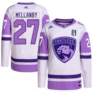 Authentic Adidas Youth Scott Mellanby White/Purple Hockey Fights Cancer Primegreen 2023 Stanley Cup Final Jersey - NHL Florida P