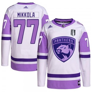 Authentic Adidas Youth Niko Mikkola White/Purple Hockey Fights Cancer Primegreen 2023 Stanley Cup Final Jersey - NHL Florida Pan