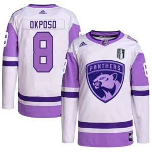 Authentic Adidas Youth Kyle Okposo White/Purple Hockey Fights Cancer Primegreen 2023 Stanley Cup Final Jersey - NHL Florida Pant