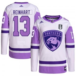 Authentic Adidas Youth Sam Reinhart White/Purple Hockey Fights Cancer Primegreen 2023 Stanley Cup Final Jersey - NHL Florida Pan