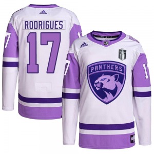 Authentic Adidas Youth Evan Rodrigues White/Purple Hockey Fights Cancer Primegreen 2023 Stanley Cup Final Jersey - NHL Florida P