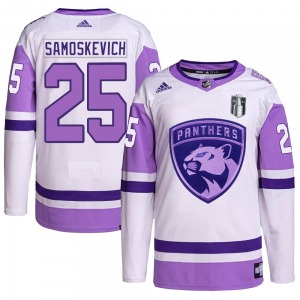 Authentic Adidas Youth Mackie Samoskevich White/Purple Hockey Fights Cancer Primegreen 2023 Stanley Cup Final Jersey - NHL Flori