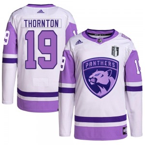 Authentic Adidas Youth Joe Thornton White/Purple Hockey Fights Cancer Primegreen 2023 Stanley Cup Final Jersey - NHL Florida Pan