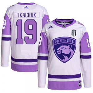 Authentic Adidas Youth Matthew Tkachuk White/Purple Hockey Fights Cancer Primegreen 2023 Stanley Cup Final Jersey - NHL Florida 