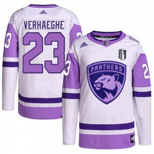 Authentic Adidas Youth Carter Verhaeghe White/Purple Hockey Fights Cancer Primegreen 2023 Stanley Cup Final Jersey - NHL Florida