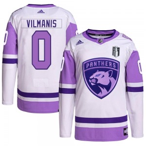 Authentic Adidas Youth Sandis Vilmanis White/Purple Hockey Fights Cancer Primegreen 2023 Stanley Cup Final Jersey - NHL Florida 
