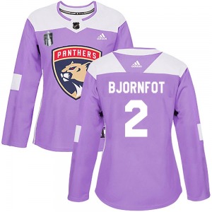 Authentic Adidas Women's Tobias Bjornfot Purple Fights Cancer Practice 2023 Stanley Cup Final Jersey - NHL Florida Panthers