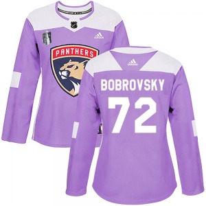 Authentic Adidas Women's Sergei Bobrovsky Purple Fights Cancer Practice 2023 Stanley Cup Final Jersey - NHL Florida Panthers