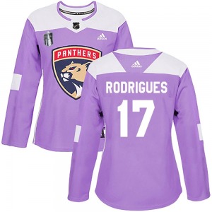 Authentic Adidas Women's Evan Rodrigues Purple Fights Cancer Practice 2023 Stanley Cup Final Jersey - NHL Florida Panthers