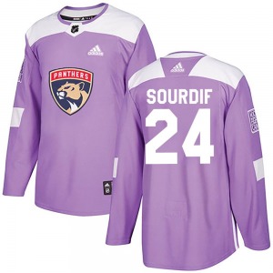 Authentic Adidas Youth Justin Sourdif Purple Fights Cancer Practice Jersey - NHL Florida Panthers