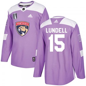 Authentic Adidas Adult Anton Lundell Purple Fights Cancer Practice 2023 Stanley Cup Final Jersey - NHL Florida Panthers