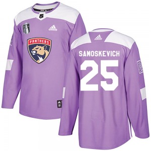 Authentic Adidas Adult Mackie Samoskevich Purple Fights Cancer Practice 2023 Stanley Cup Final Jersey - NHL Florida Panthers
