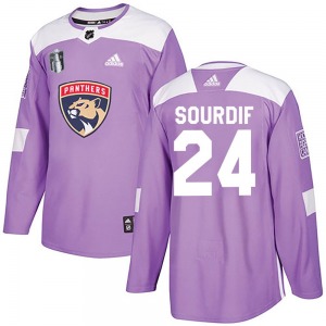 Authentic Adidas Adult Justin Sourdif Purple Fights Cancer Practice 2023 Stanley Cup Final Jersey - NHL Florida Panthers