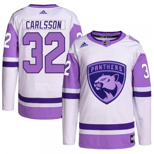 Authentic Adidas Youth Lucas Carlsson White/Purple Hockey Fights Cancer Primegreen Jersey - NHL Florida Panthers